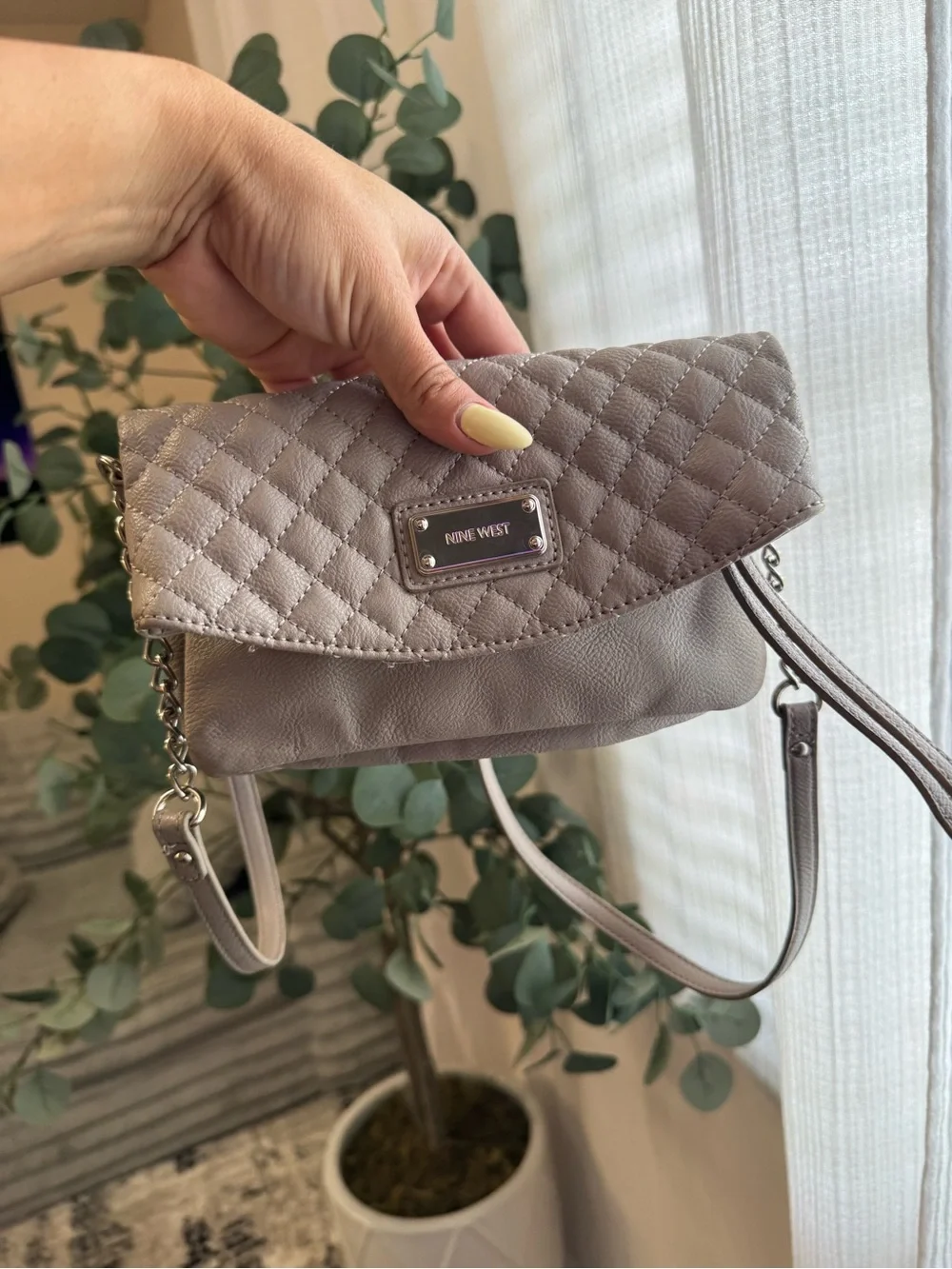 Nine West Quilted Flap Crossbody in Light Taupe